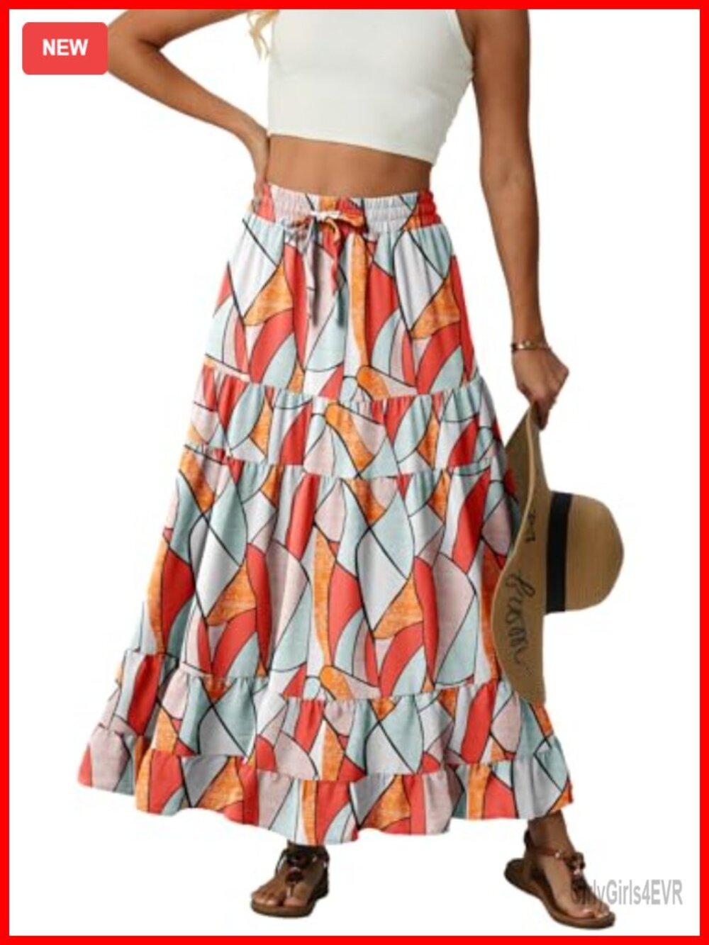 Flowy Boho High Waist Tiered A-Line Maxi Skirt with Pockets